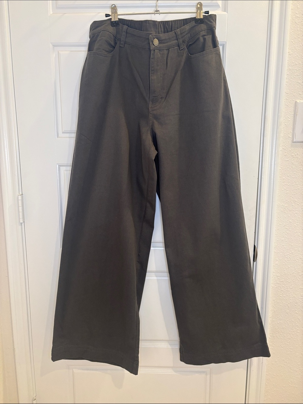 Pact Organic Cotton High Rise Wide Leg Pants Charcoal Gray L